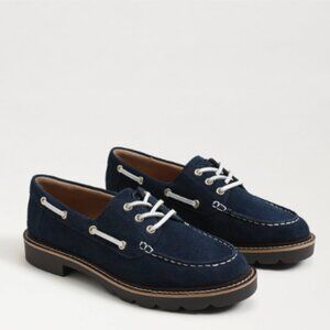NEW $130 SAM EDELMAN Fay Boat Loafer Navy Suede In Blue